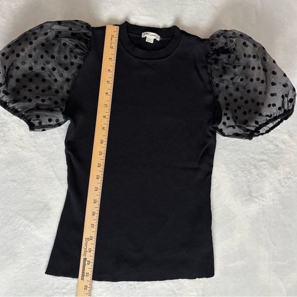 Ultra Pink Top Short Sleeve Black Polka Dot Puff Sleeve Blouse Size L - Picture 3 of 7